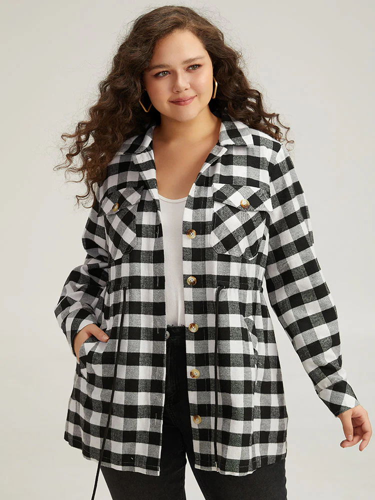 Halloween Plaid Drawstring Pocket Button Through Coat - Image 5