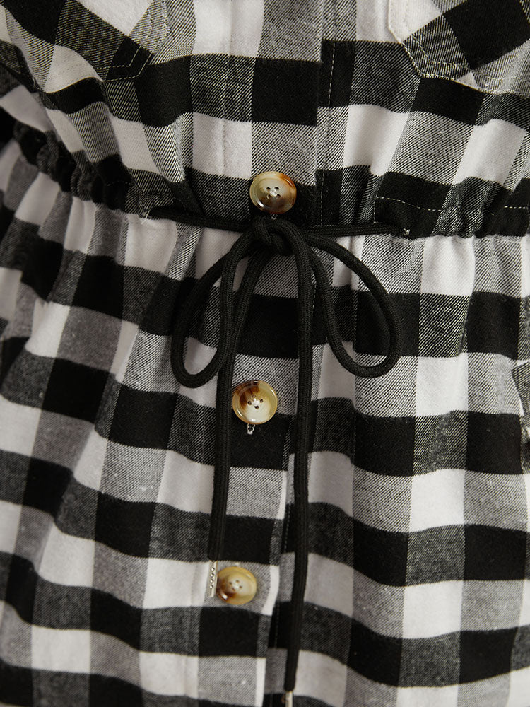 Halloween Plaid Drawstring Pocket Button Through Coat - Image 8