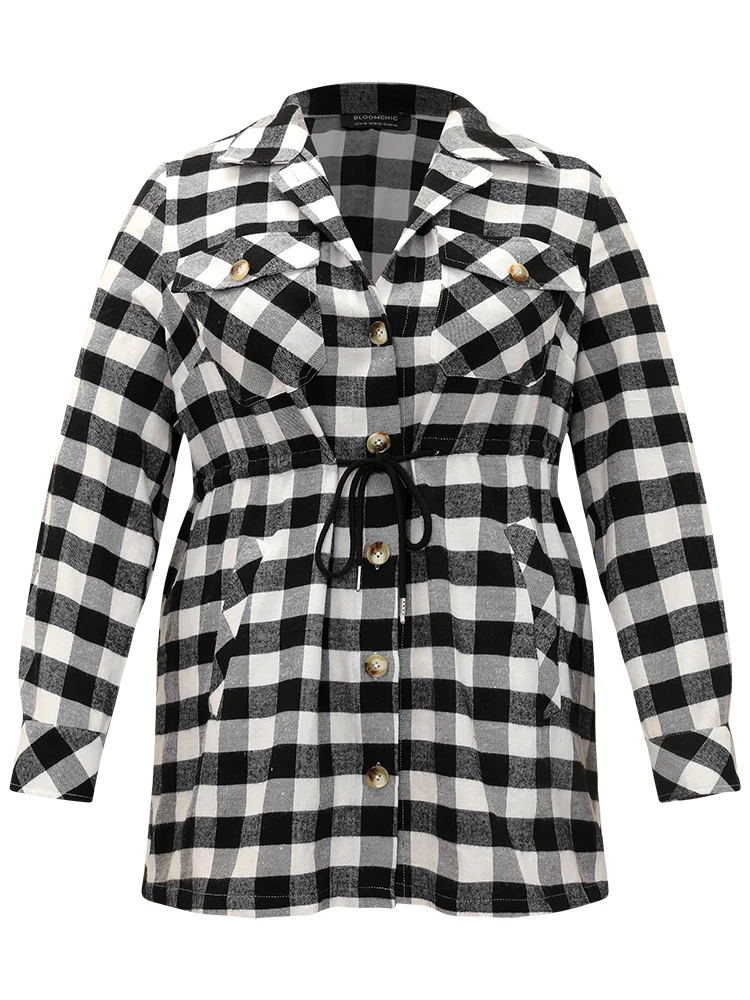 Halloween Plaid Drawstring Pocket Button Through Coat - Image 9