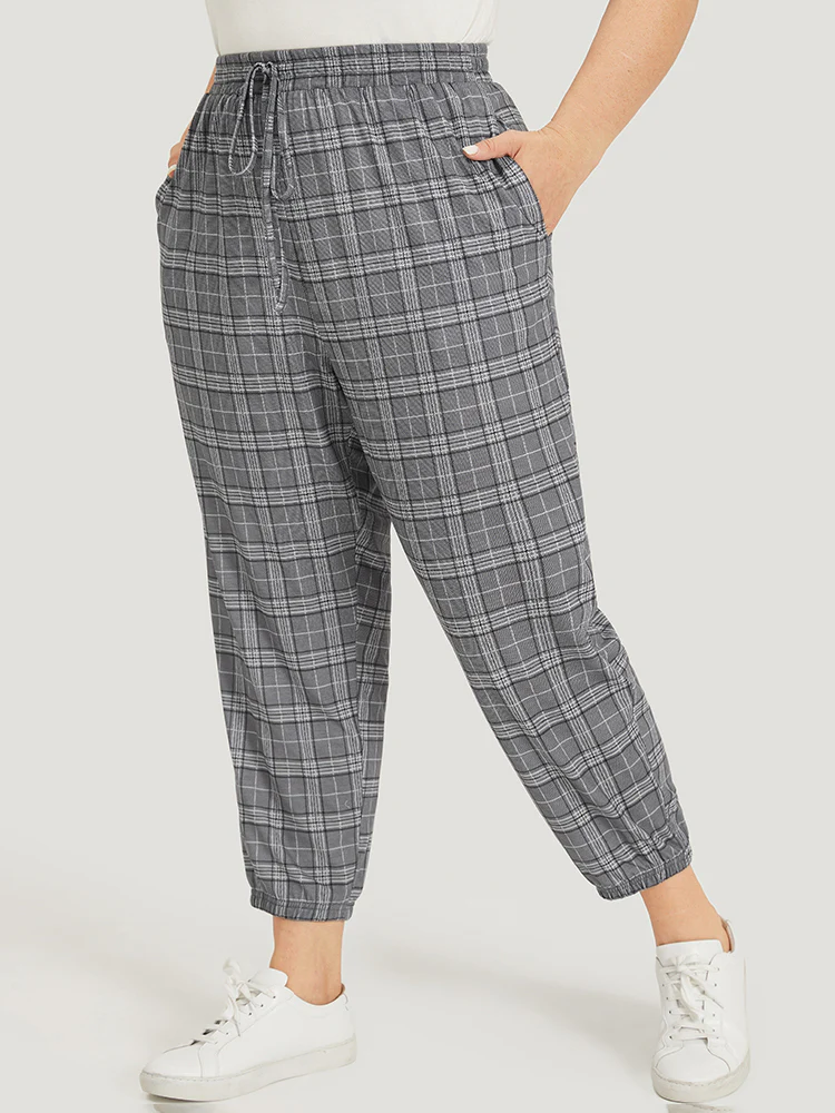 Plaid Drawstring Pocket High Rise Sweatpants - Image 2