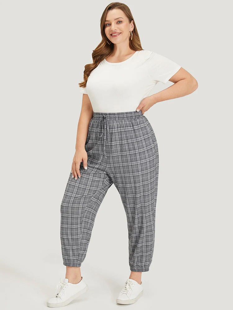 Plaid Drawstring Pocket High Rise Sweatpants - Image 4