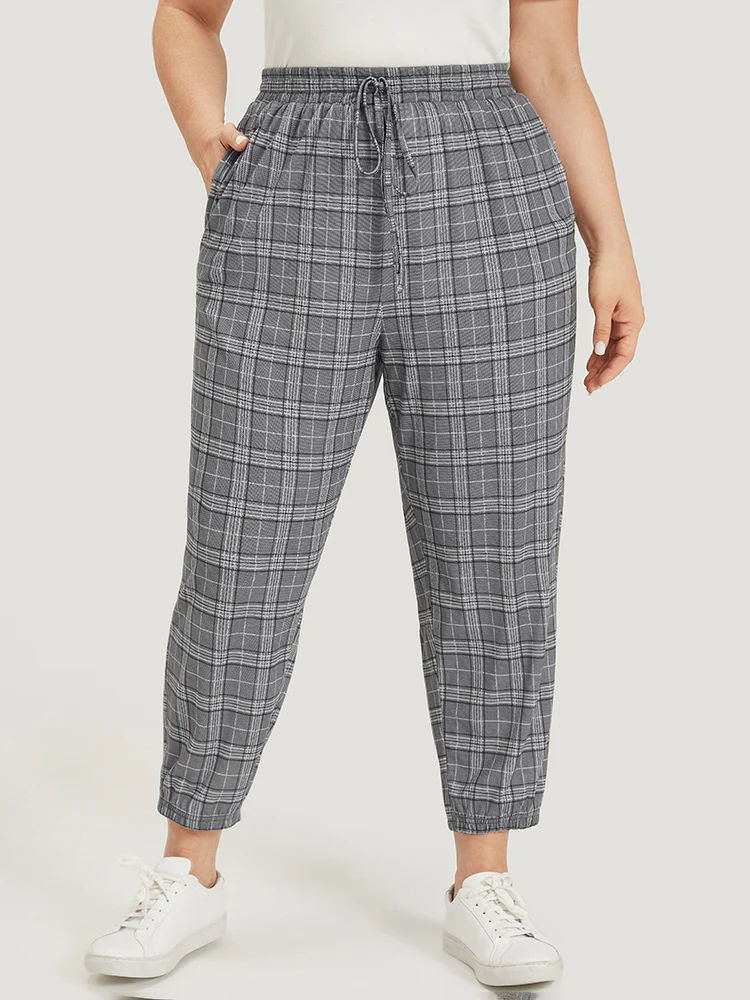 Plaid Drawstring Pocket High Rise Sweatpants - Image 5