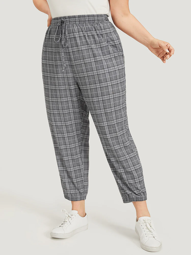 Plaid Drawstring Pocket High Rise Sweatpants - Image 6