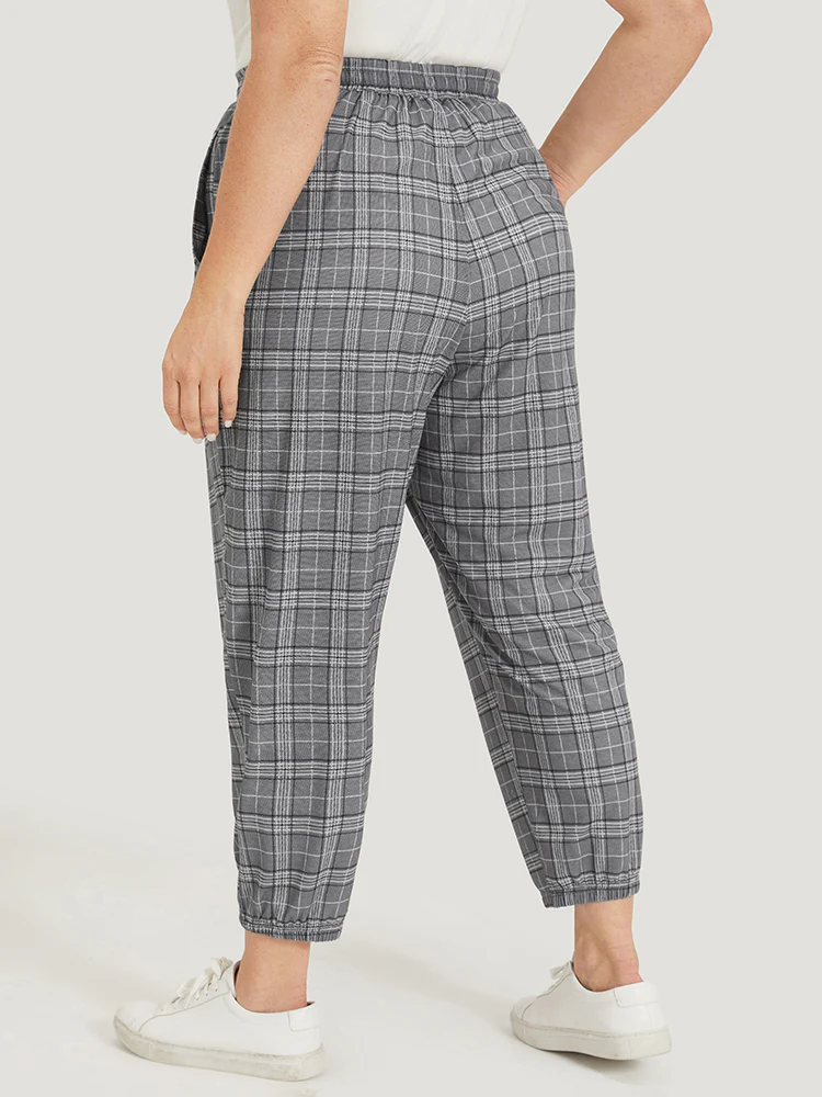Plaid Drawstring Pocket High Rise Sweatpants - Image 7