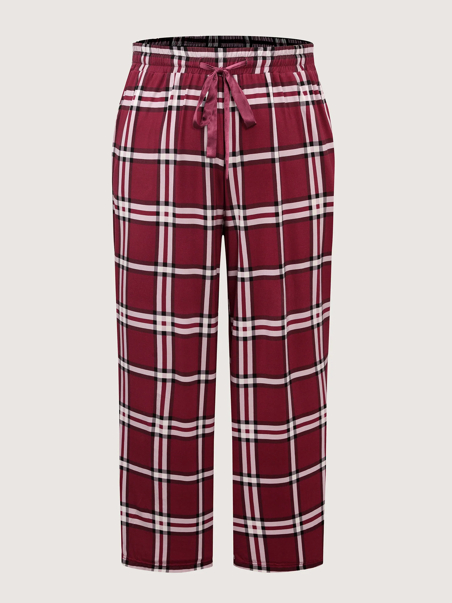 Plaid Drawstring Wide Waistband Lounge Bottoms - Image 6