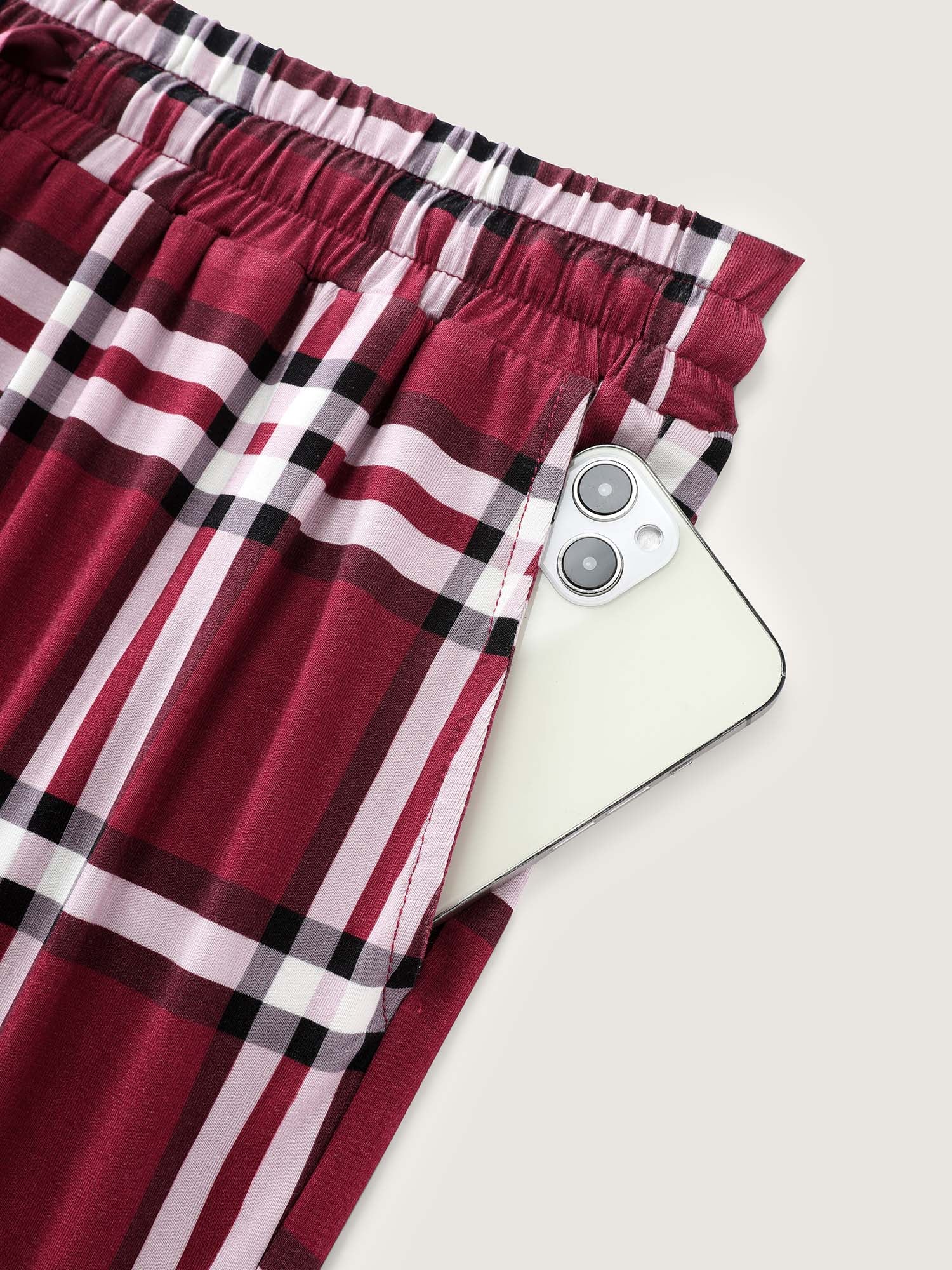 Plaid Drawstring Wide Waistband Lounge Bottoms - Image 7