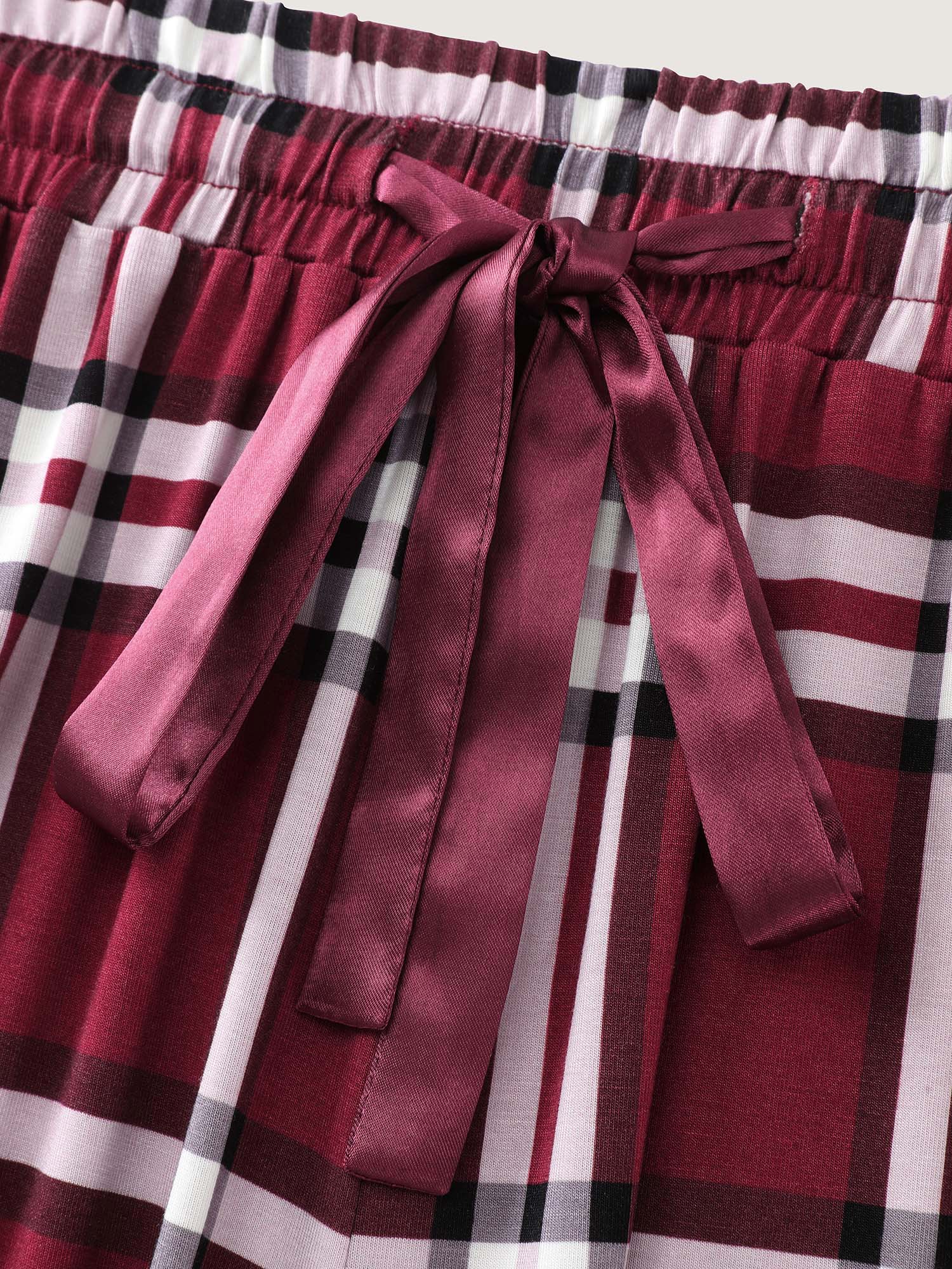 Plaid Drawstring Wide Waistband Lounge Bottoms - Image 8
