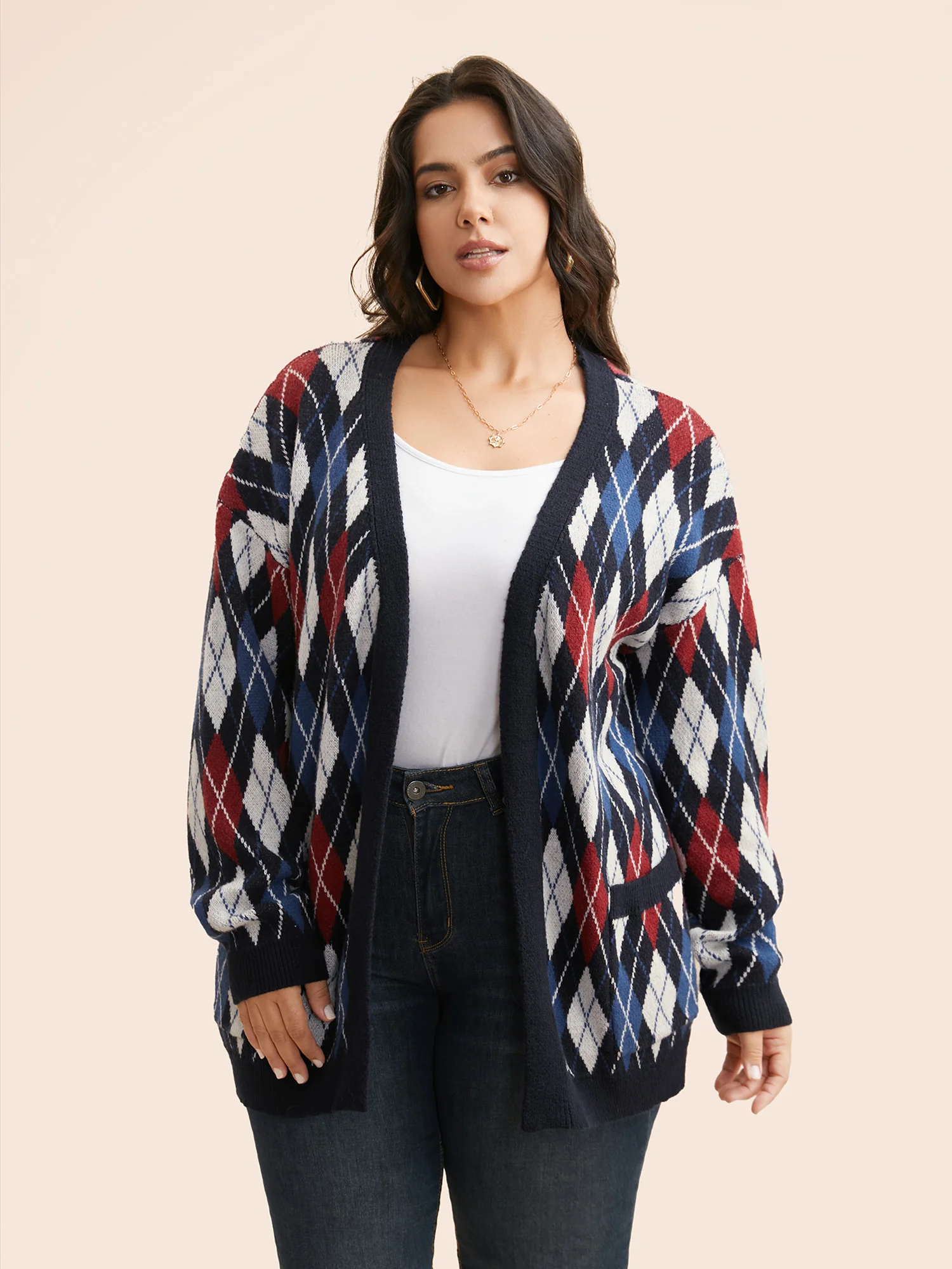 Plaid Drop Shoulder Pocket Cardigan - Image 2