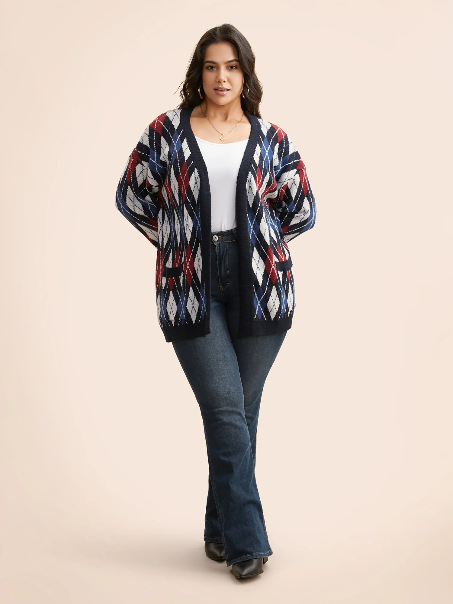Plaid Drop Shoulder Pocket Cardigan - Image 3