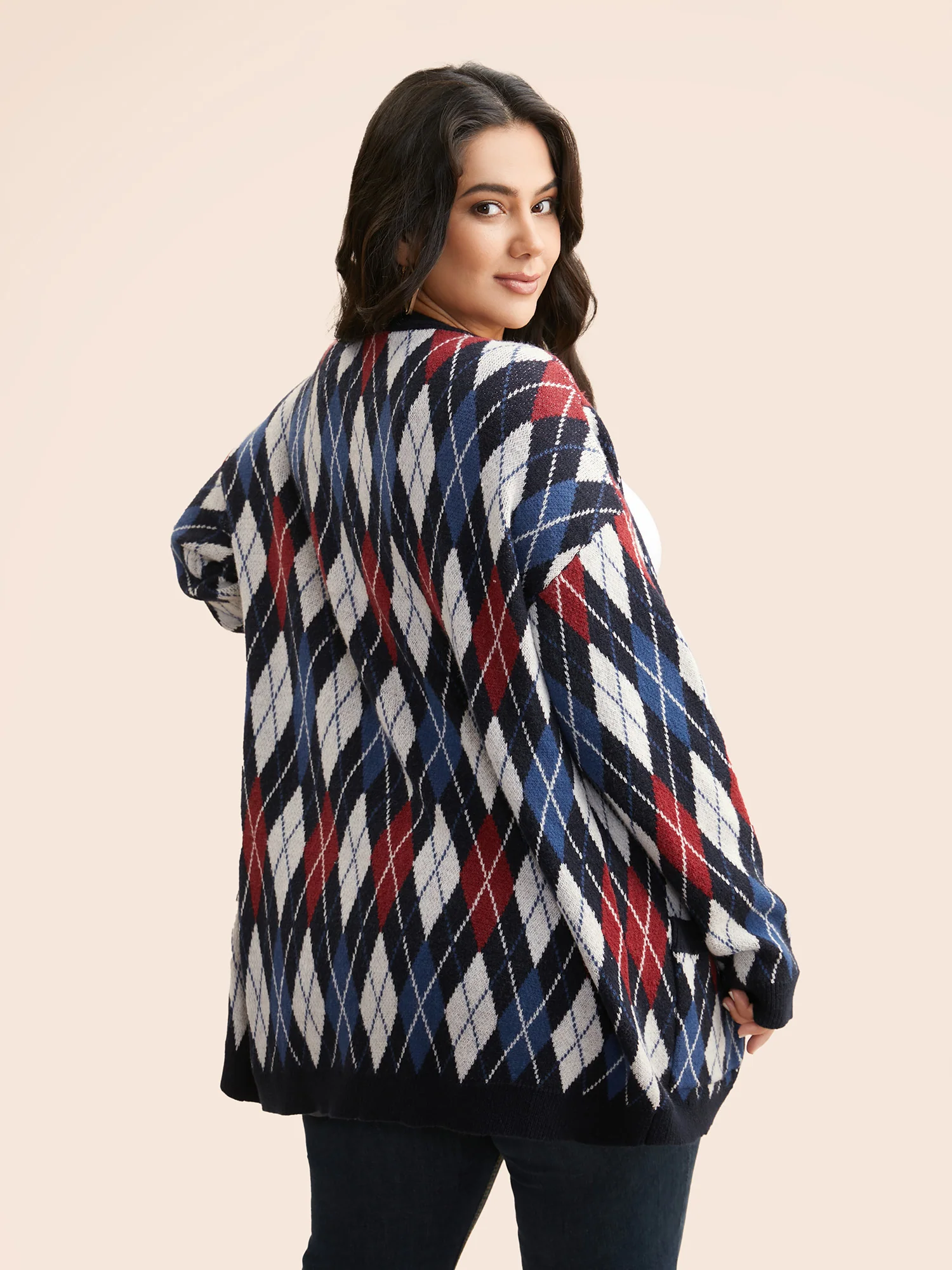Plaid Drop Shoulder Pocket Cardigan - Image 4