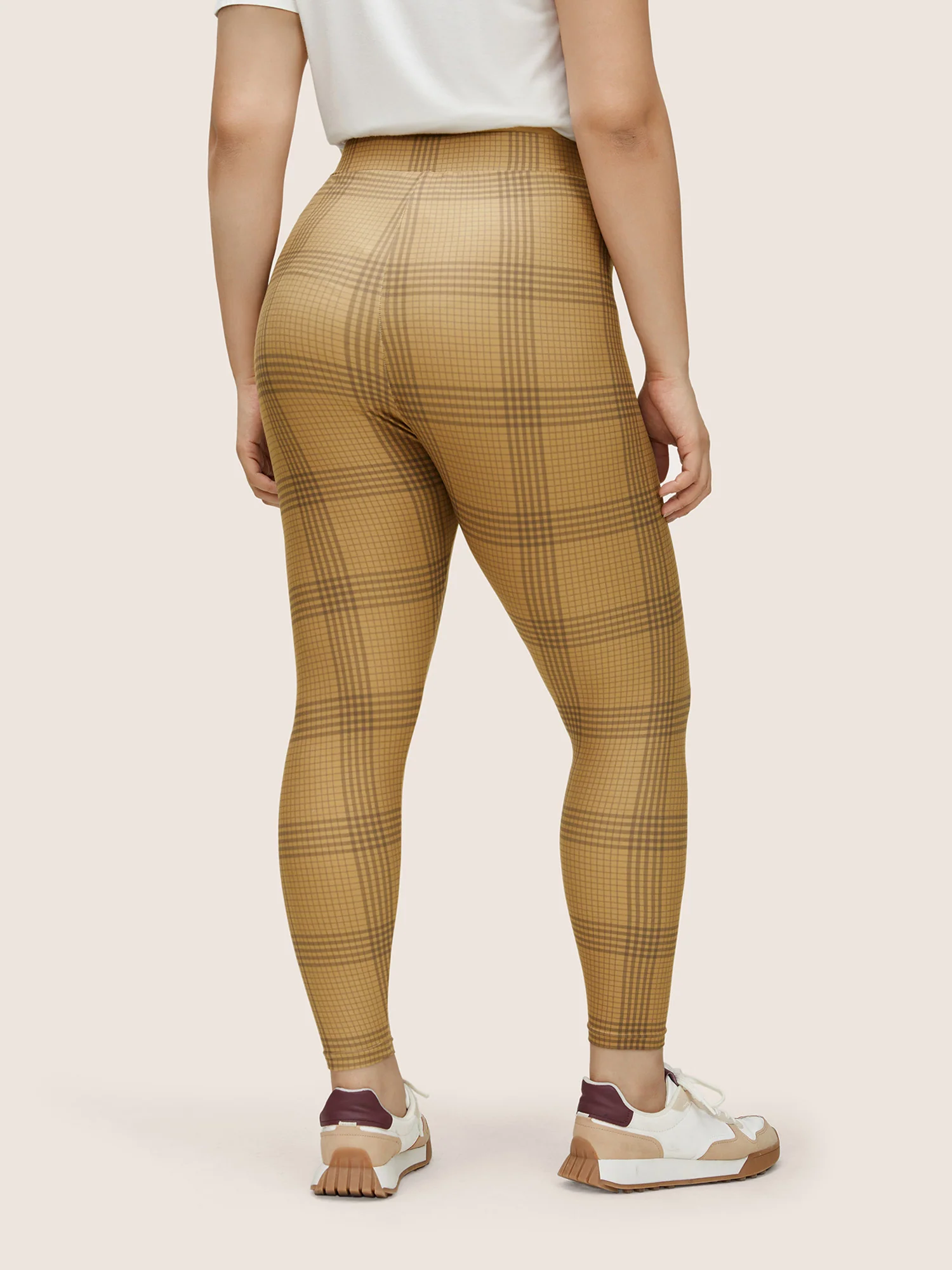 Plaid Elastic Waist High Rise Skinny Leggings - Image 2