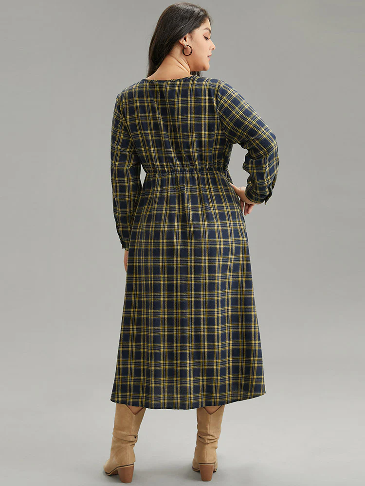 Plaid Elastic Waist Lace Up Ties Dress - Image 3