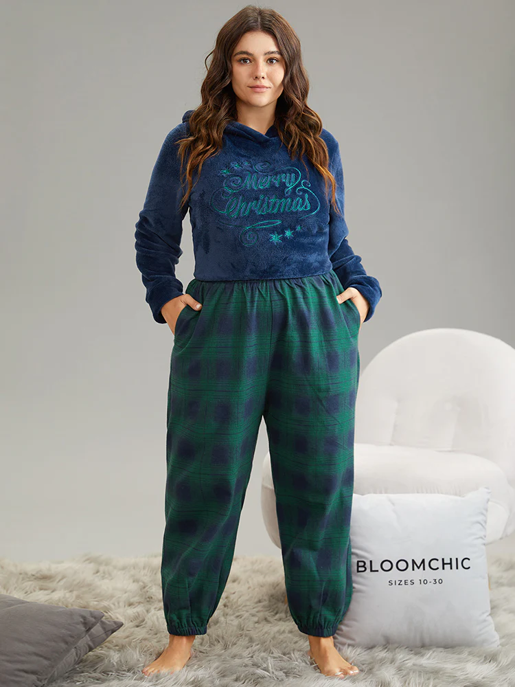 Plaid Elastic Waist Pocket Stretchy Cuff Pajama Bottoms - Image 3
