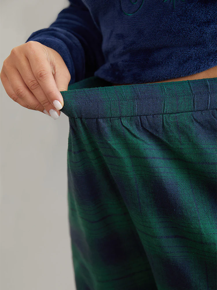 Plaid Elastic Waist Pocket Stretchy Cuff Pajama Bottoms - Image 4