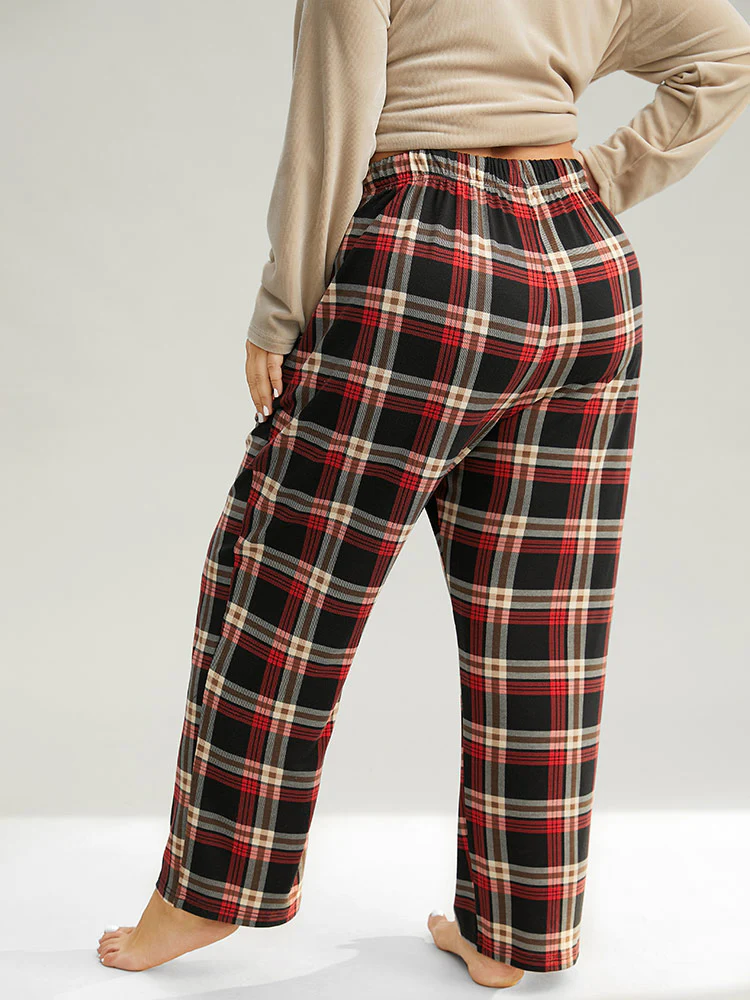 Plaid Elastic Waist Pocket Drawstring Pajama Bottoms - Image 2