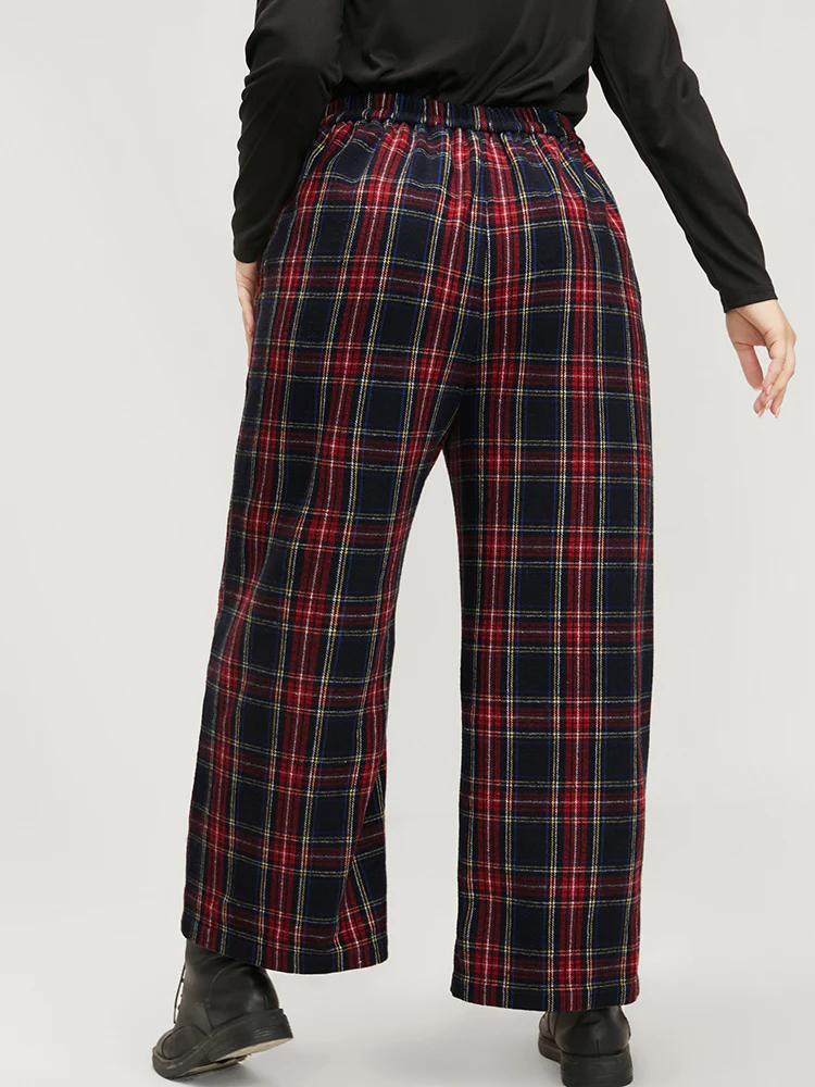 Plaid Elastic Waist Pocket High Rise Pants - Image 6