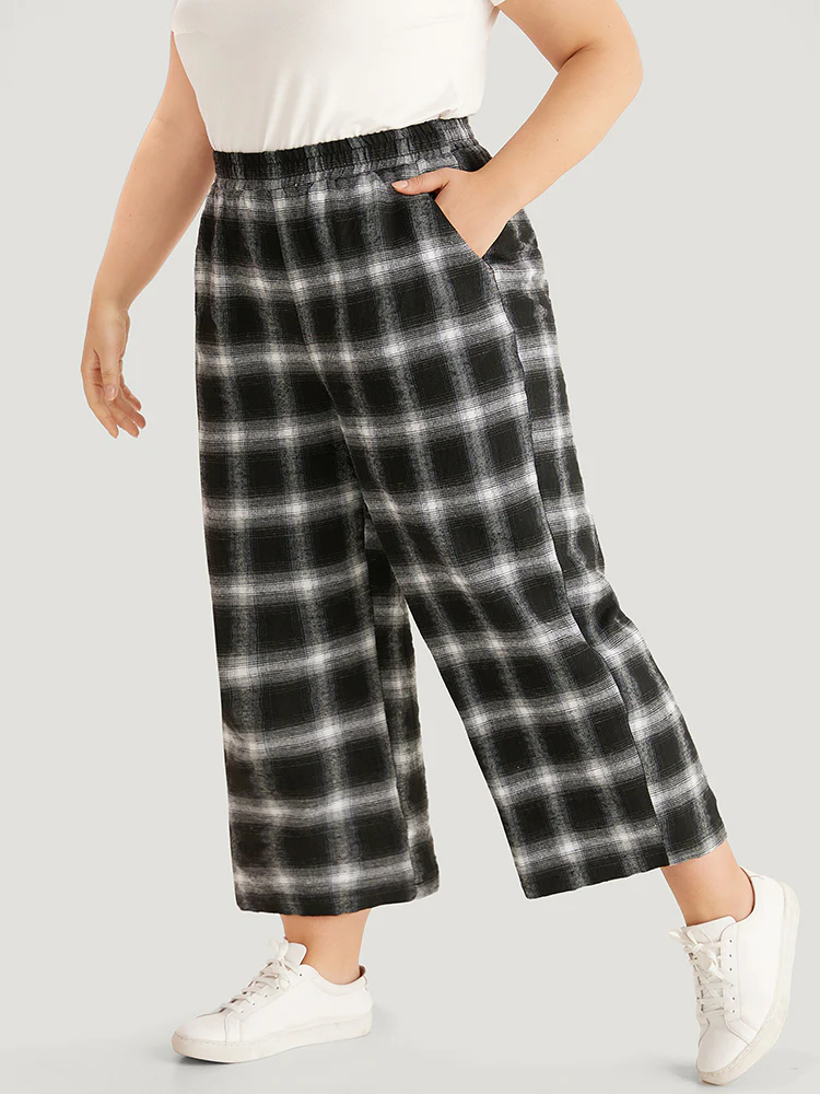 Plaid Elastic Waist Pocket High Rise Sweatpants - Image 2