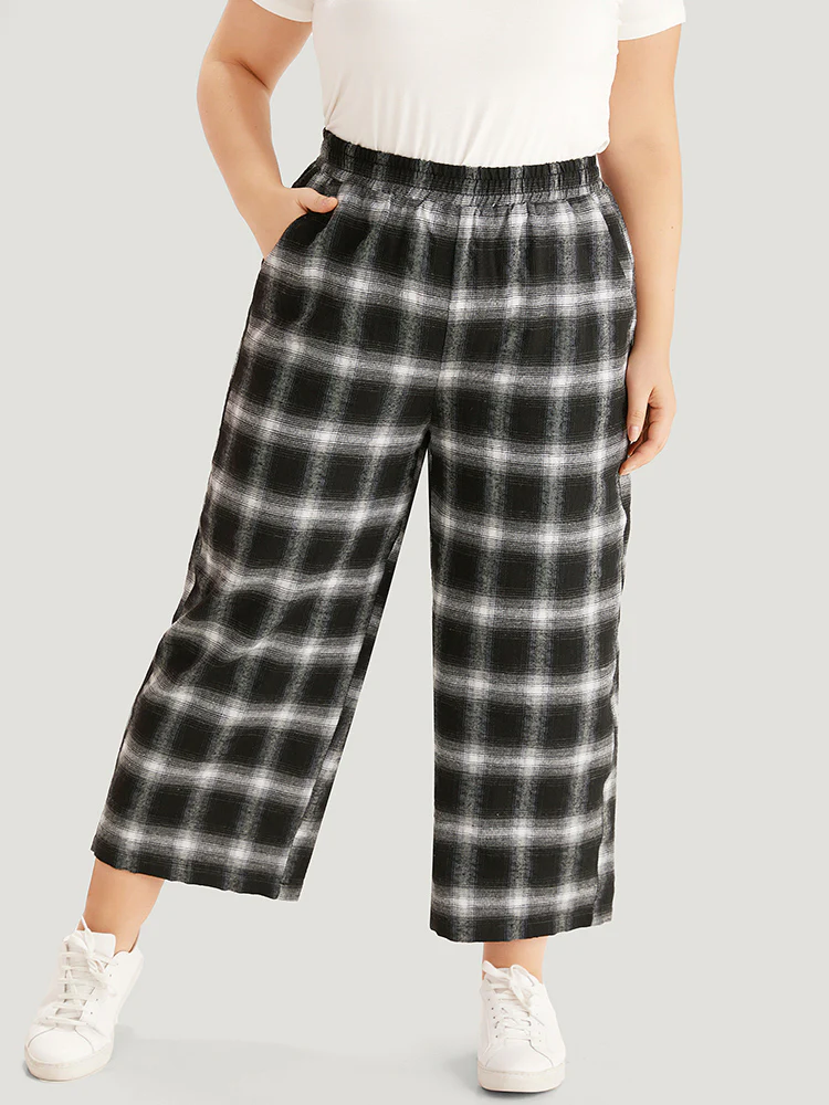 Plaid Elastic Waist Pocket High Rise Sweatpants - Image 3
