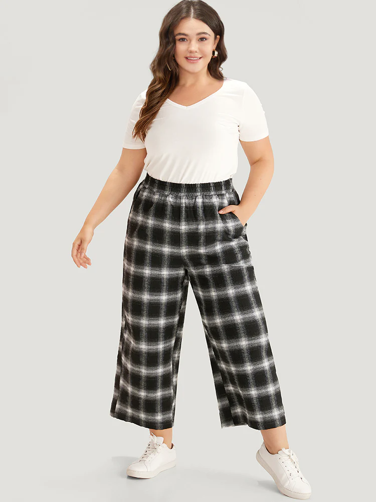 Plaid Elastic Waist Pocket High Rise Sweatpants - Image 4