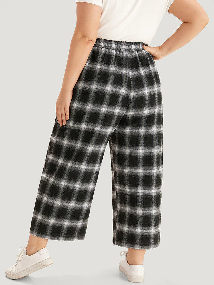 Plaid Elastic Waist Pocket High Rise Sweatpants - Image 5
