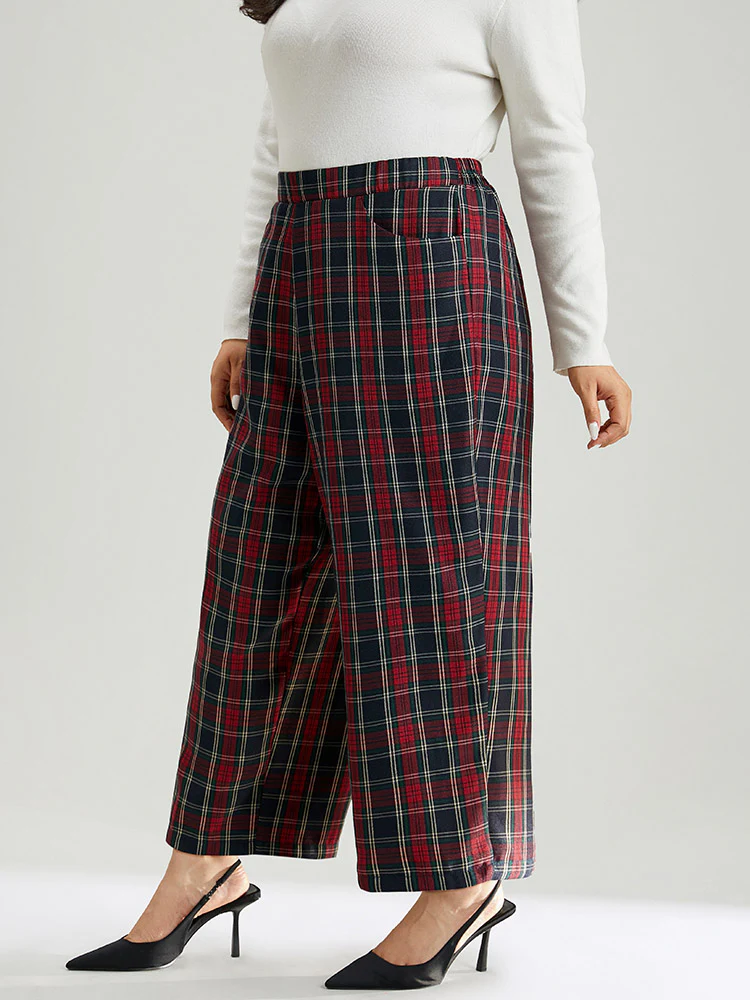 Plaid Elastic Waist Pocket Straight Leg Pants - Image 4