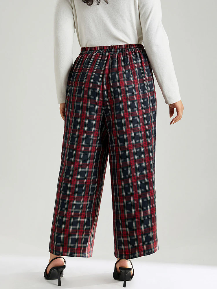 Plaid Elastic Waist Pocket Straight Leg Pants - Image 5