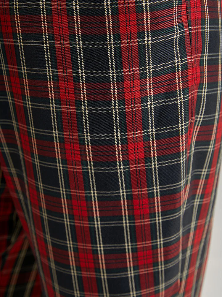 Plaid Elastic Waist Pocket Straight Leg Pants - Image 7