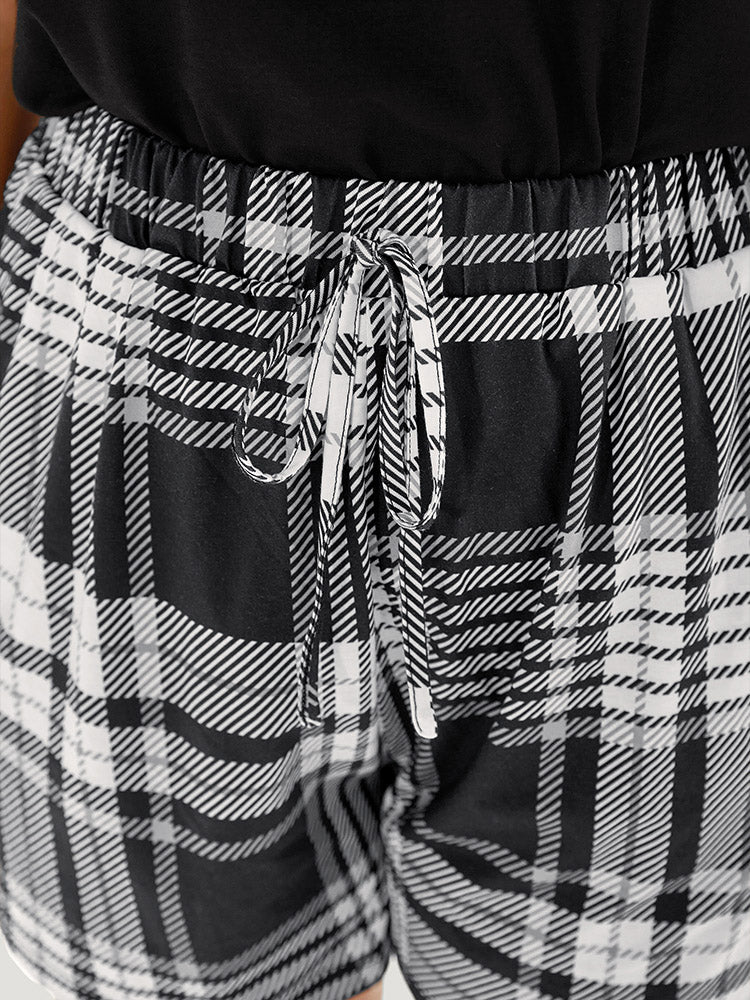Plaid Print Elastic Waist Pocket Pajama Bottoms - Image 5