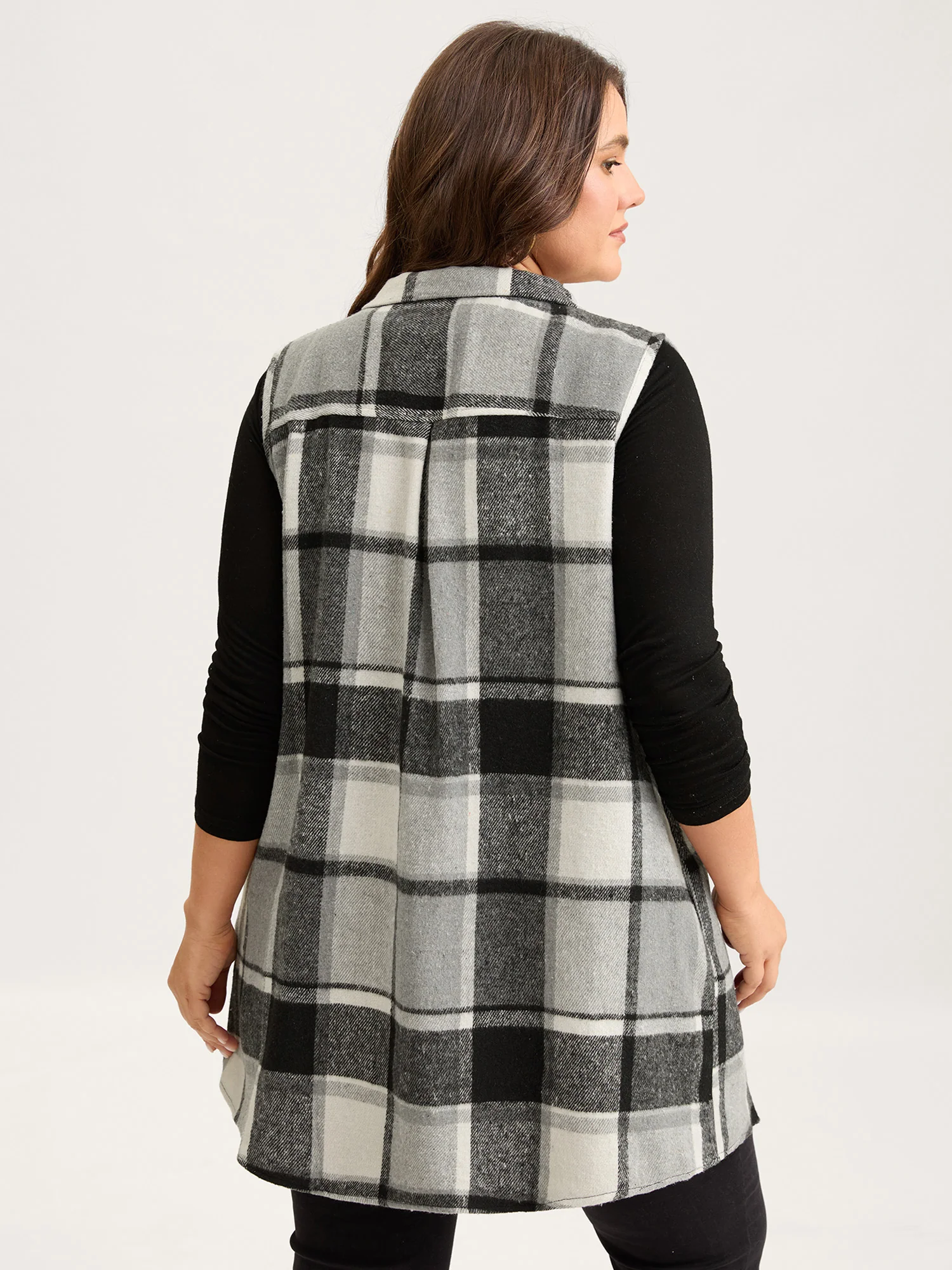 Plaid Flap Detail Sleeveless Jacket - Image 12