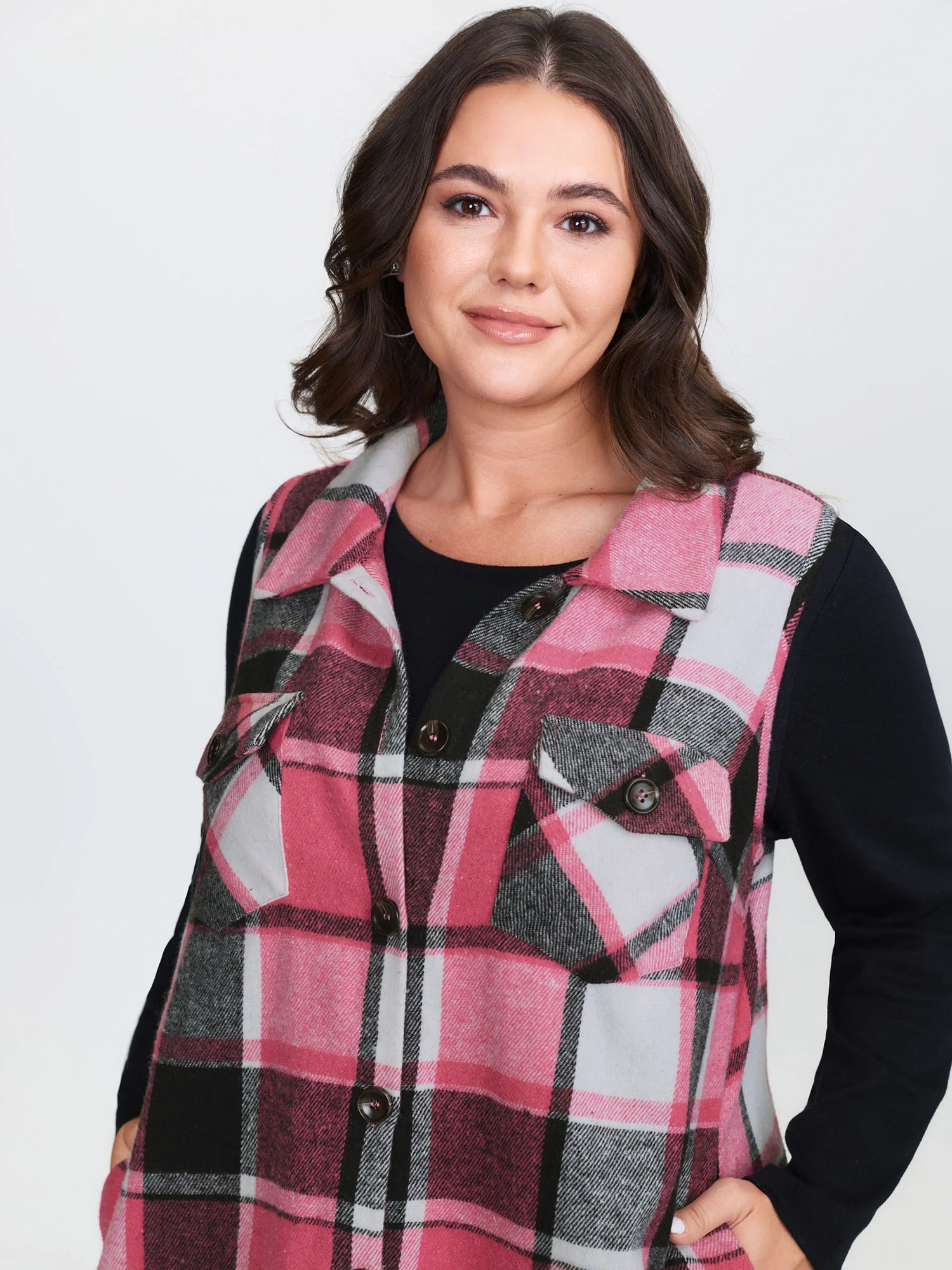 Plaid Flap Detail Sleeveless Jacket - Image 17