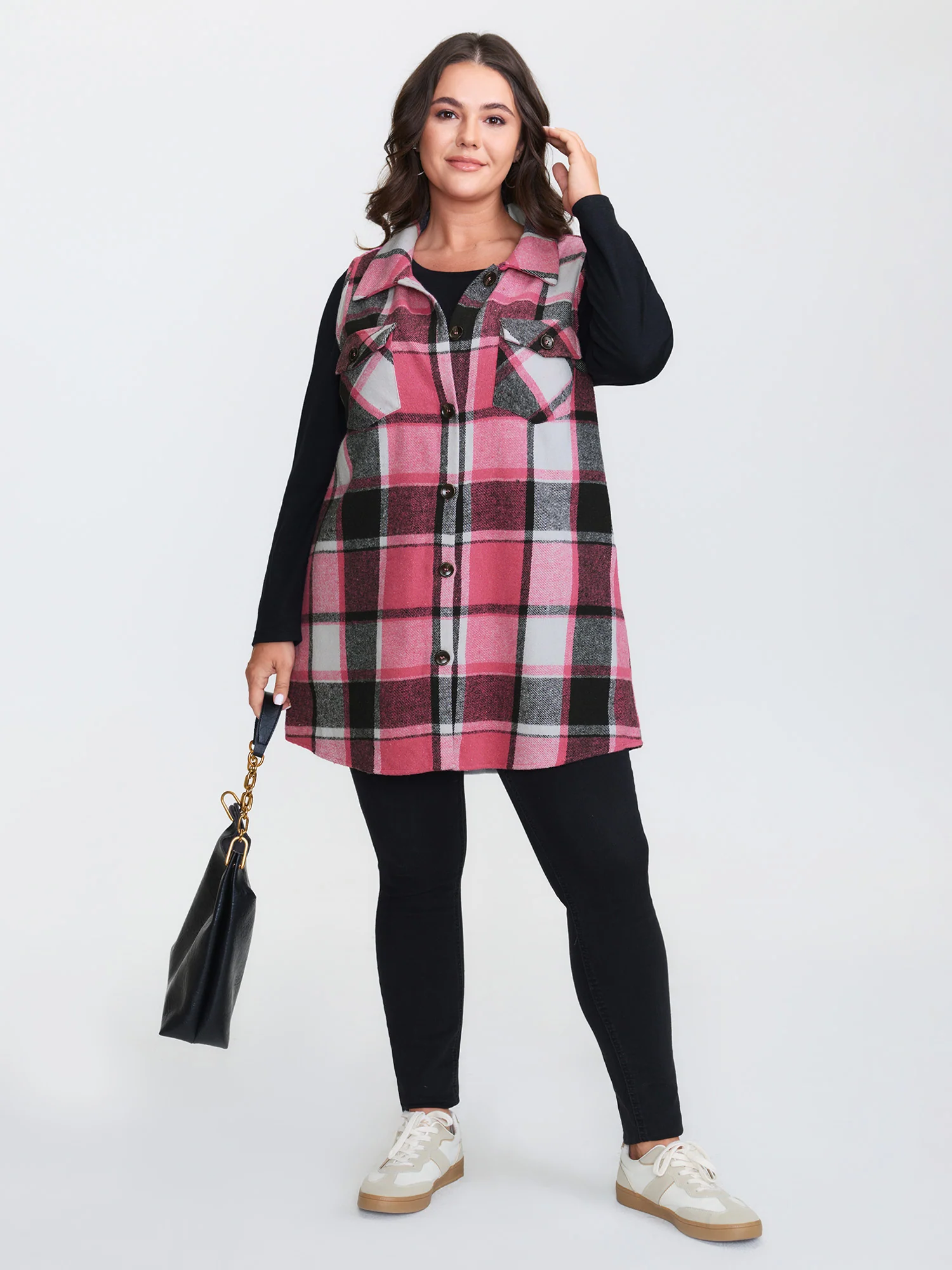 Plaid Flap Detail Sleeveless Jacket - Image 18