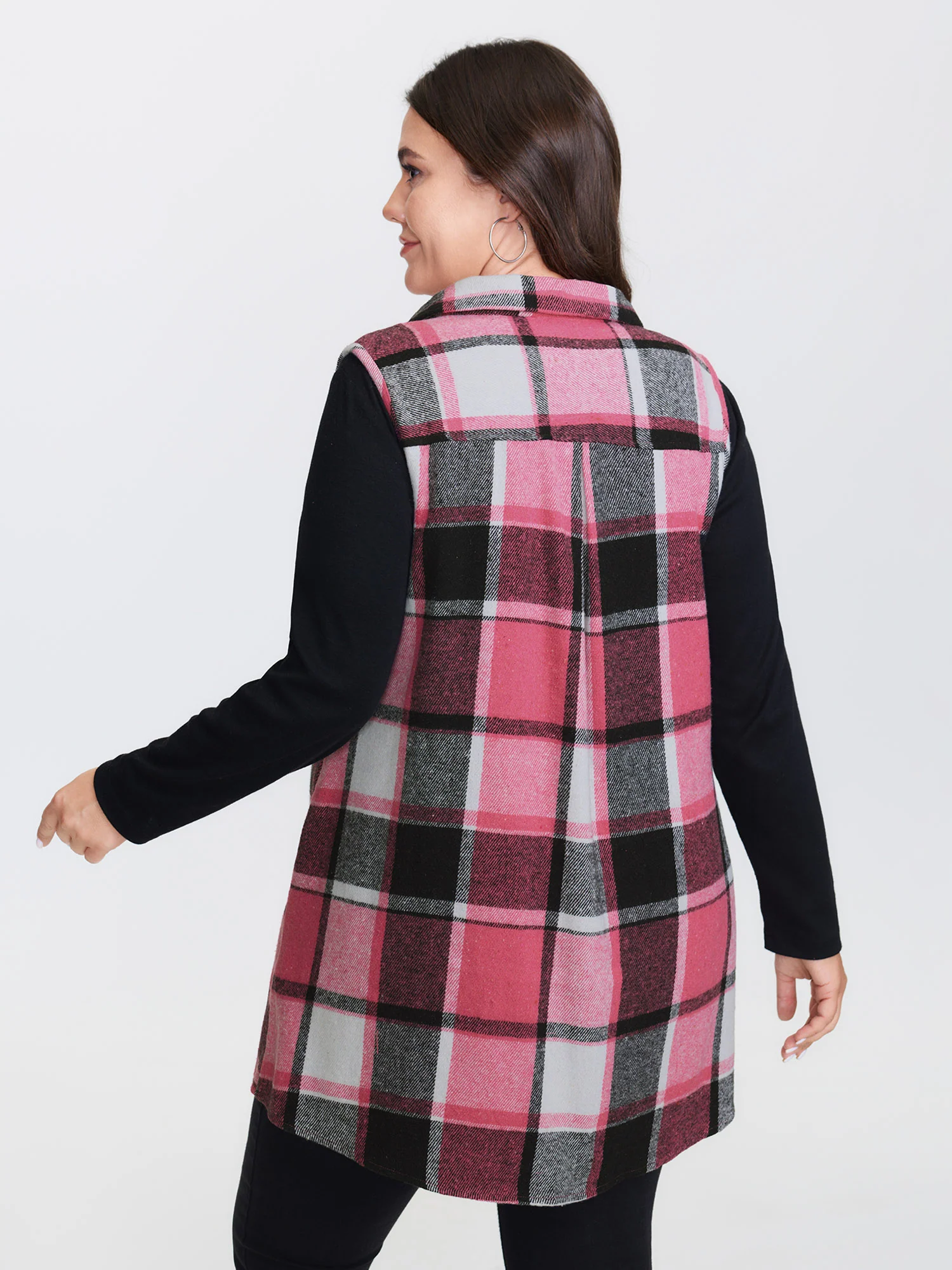 Plaid Flap Detail Sleeveless Jacket - Image 19
