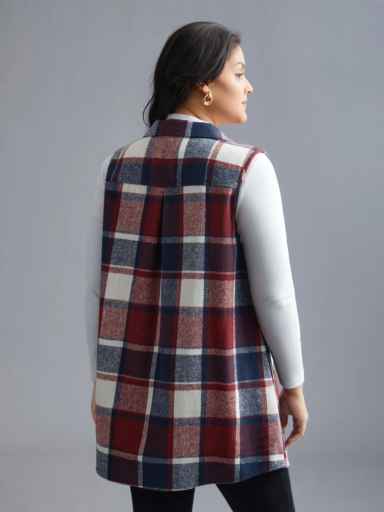 Plaid Flap Detail Sleeveless Jacket - Image 25