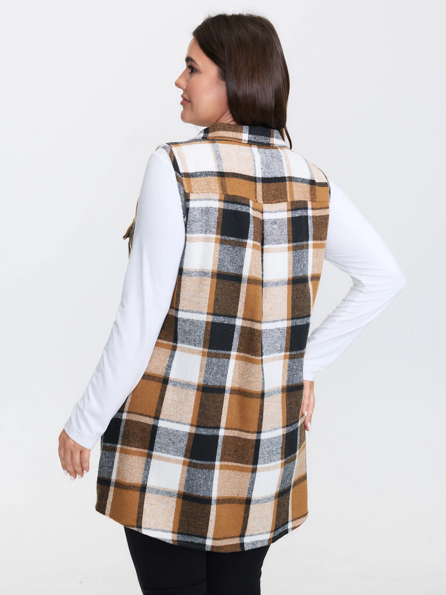 Plaid Flap Detail Sleeveless Jacket - Image 4