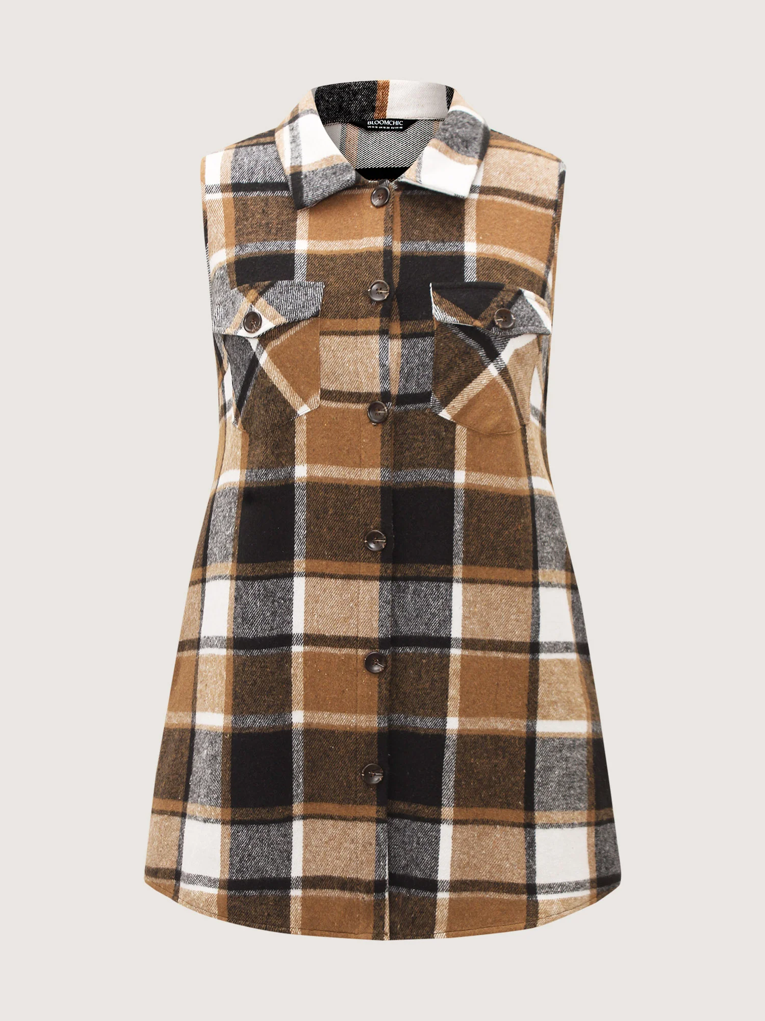 Plaid Flap Detail Sleeveless Jacket - Image 7