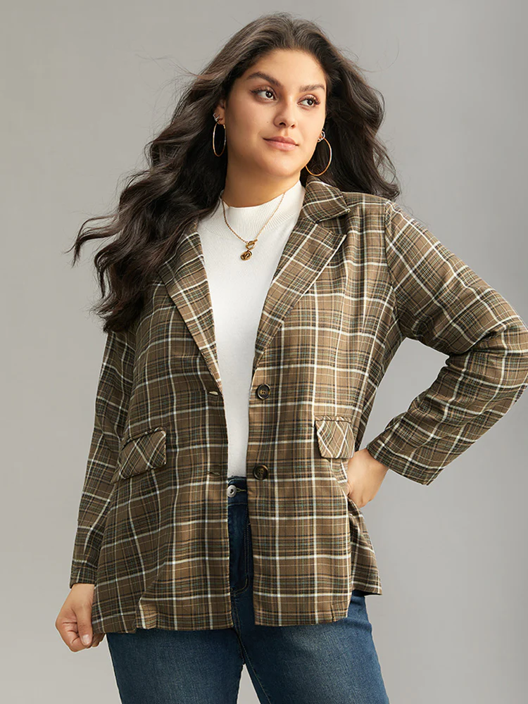 Plaid Flap Pocket Button Through Blazer - Image 3
