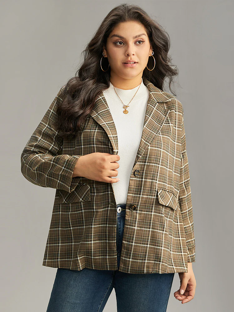 Plaid Flap Pocket Button Through Blazer - Image 5