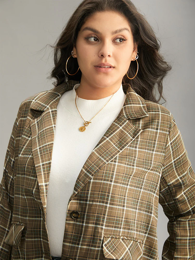 Plaid Flap Pocket Button Through Blazer - Image 6