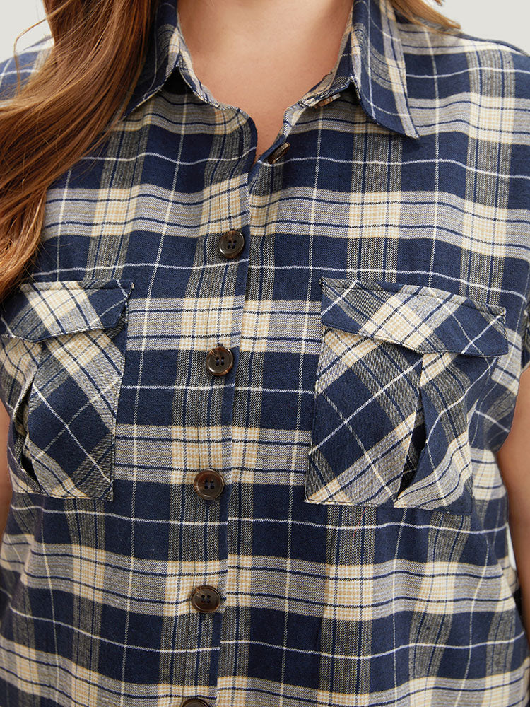 Plaid Flap Pocket Button Up Sleeveless Jacket - Image 7