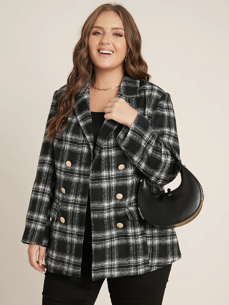 Plaid Flap Pocket Button Up Suit Collar Blazer - Image 2