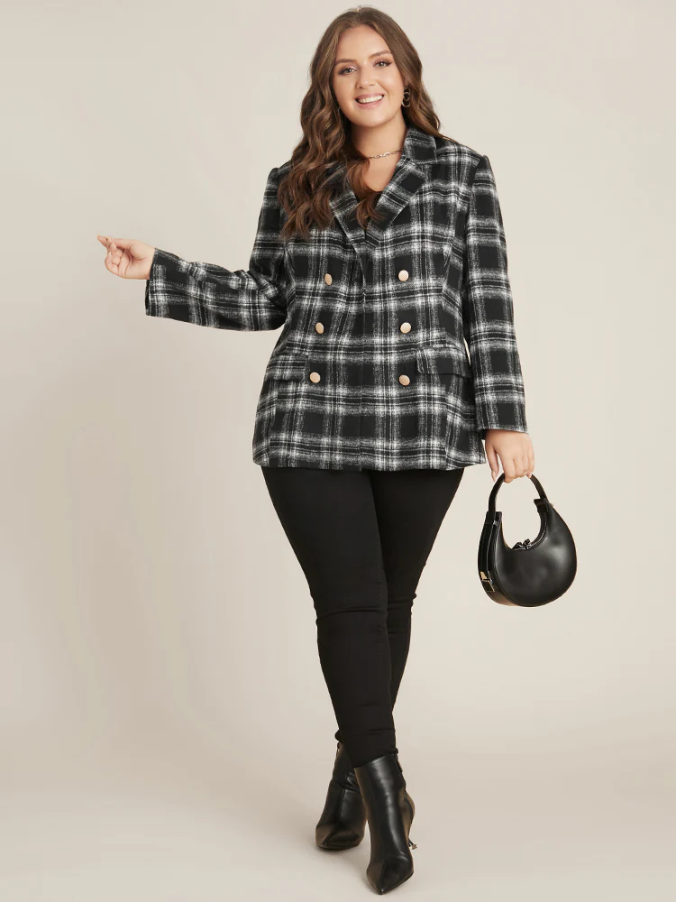Plaid Flap Pocket Button Up Suit Collar Blazer - Image 3