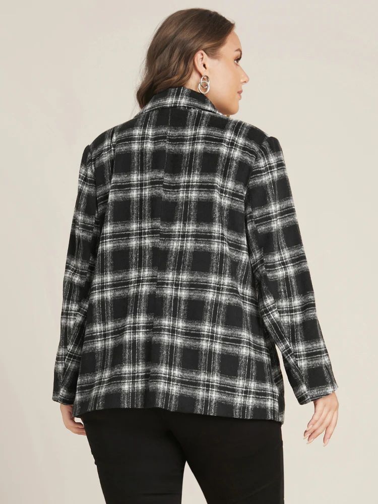 Plaid Flap Pocket Button Up Suit Collar Blazer - Image 6