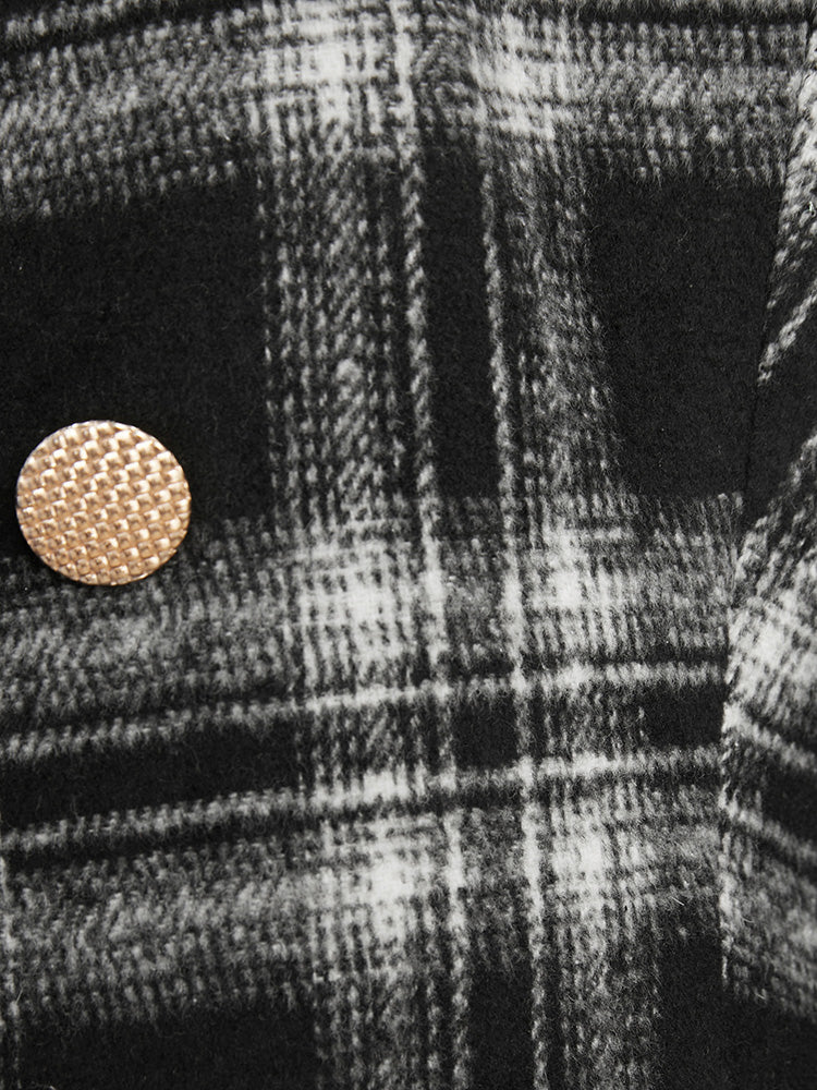 Plaid Flap Pocket Button Up Suit Collar Blazer - Image 8