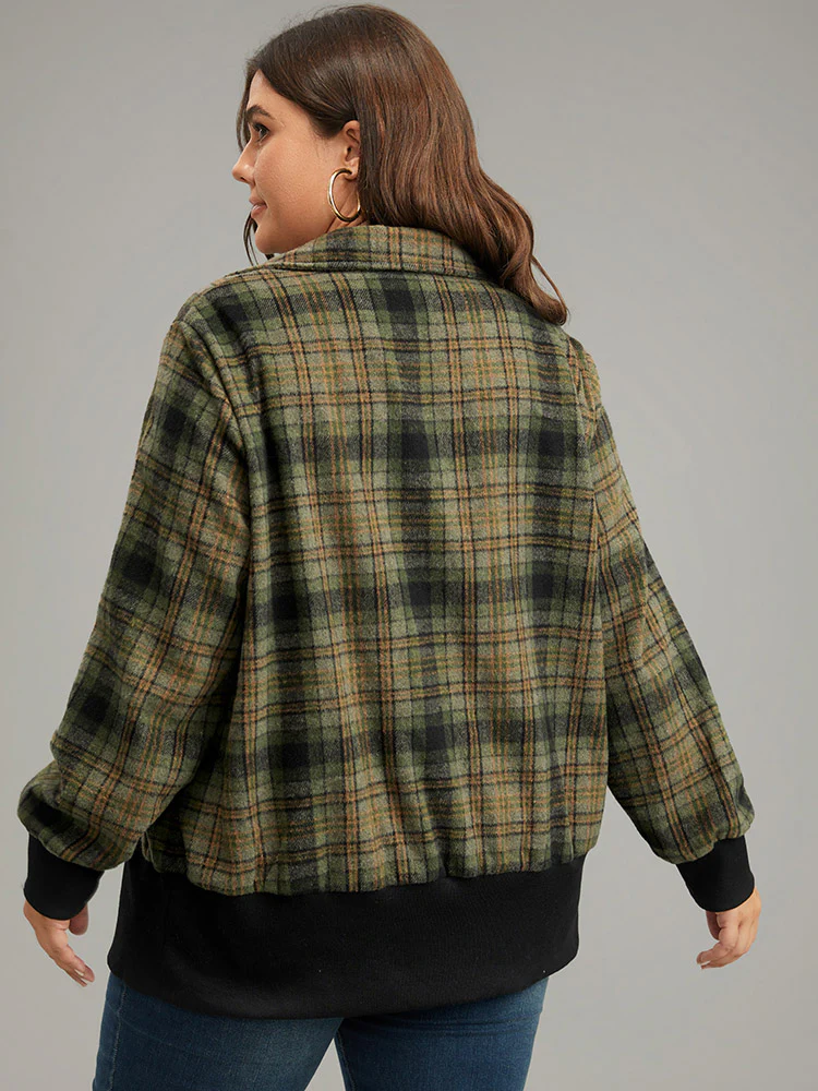 Plaid Flap Pocket Zipper Fly Jacket - Image 2