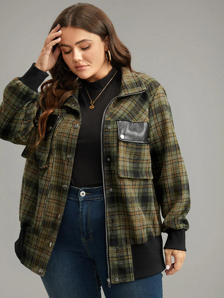 Plaid Flap Pocket Zipper Fly Jacket - Image 3