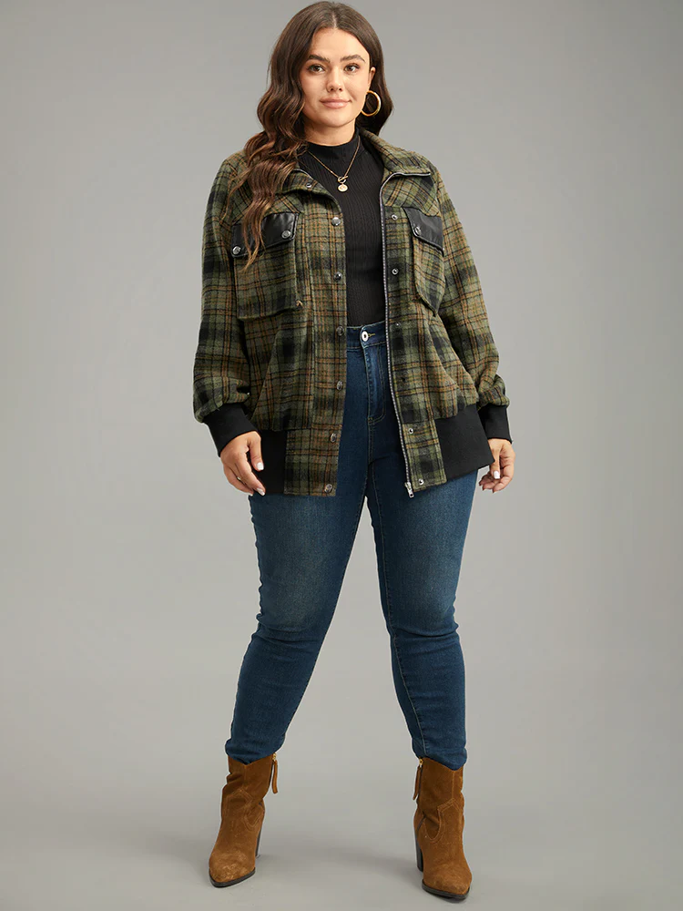 Plaid Flap Pocket Zipper Fly Jacket - Image 4