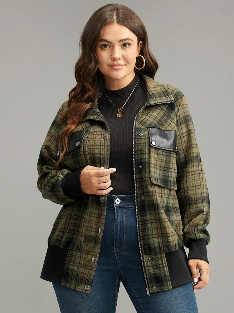 Plaid Flap Pocket Zipper Fly Jacket - Image 5