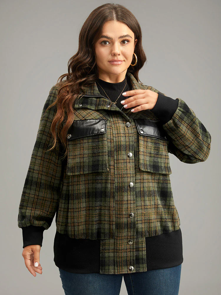 Plaid Flap Pocket Zipper Fly Jacket - Image 6