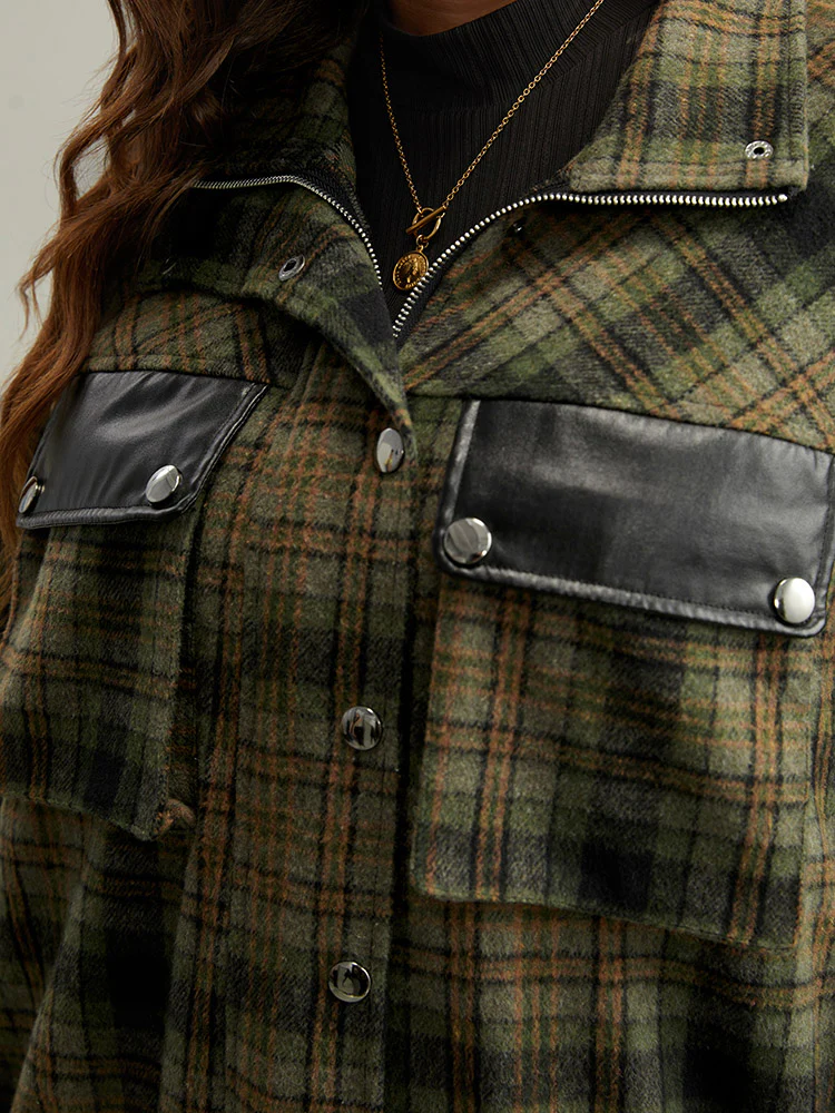 Plaid Flap Pocket Zipper Fly Jacket - Image 7