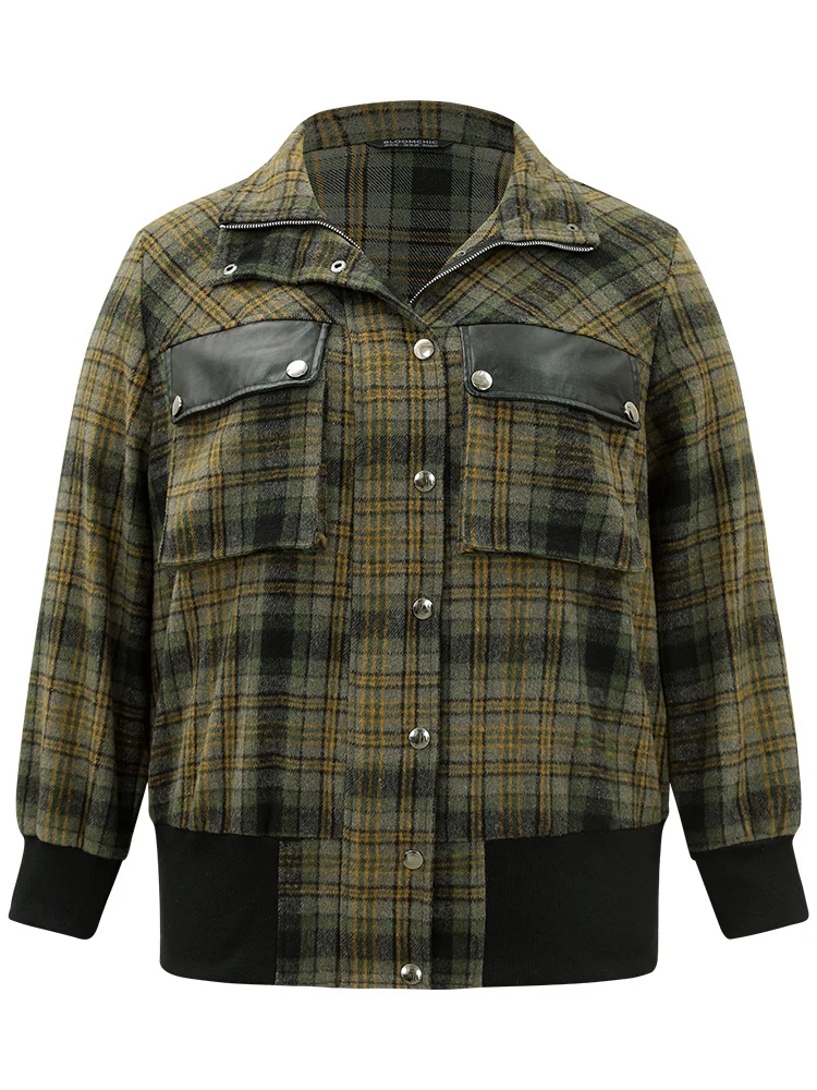 Plaid Flap Pocket Zipper Fly Jacket - Image 9